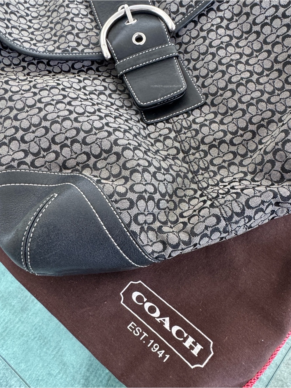 Coach Gray/Black Signature Canvas Buckle Shoulder Bag - Picture 6 of 6